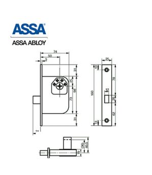 ASSA 8788 Bevésőzár-méret ASSA 8788 Bevésőzár-méret