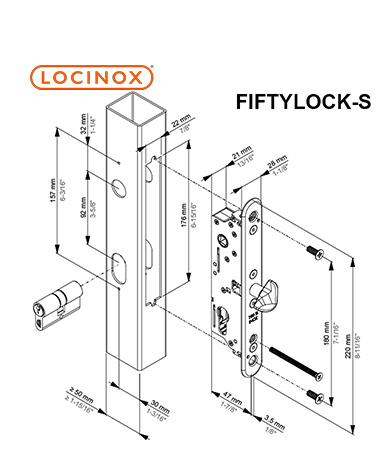 fifty_S_rajz Locinox Fiftylock-S bevésőzár tolókapukra rajz